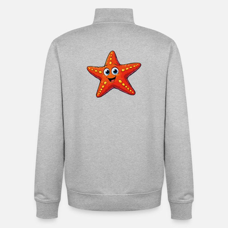 dessin animé étoile de mer - Sweat zippé unisexe en coton bio Stanley/Stella - gris chiné