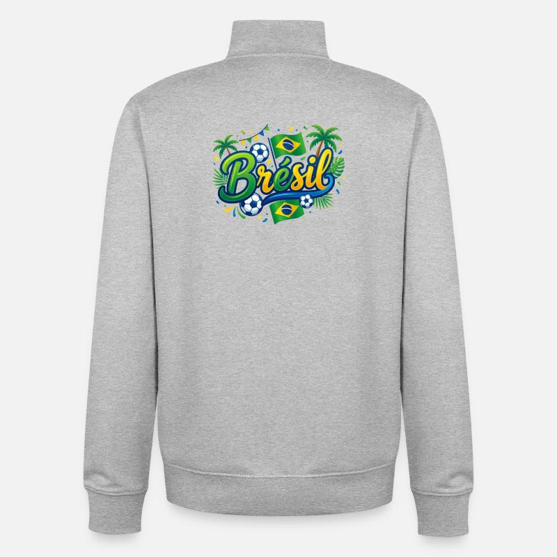 Brésil - Sweat zippé unisexe en coton bio Stanley/Stella - gris chiné