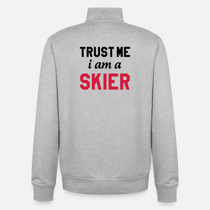 Trust me I am Skier - Sweat zippé unisexe en coton bio Stanley/Stella - gris chiné