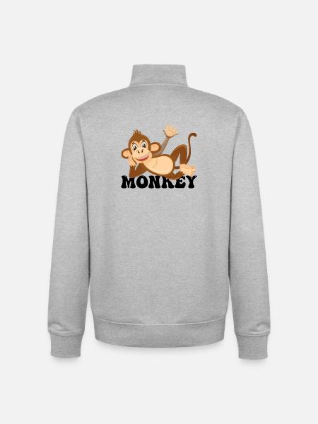 Cheerful Monkey Lounge Illustration - Unisex Organic Zip Sweatshirt by Stanley/Stella - heather grey