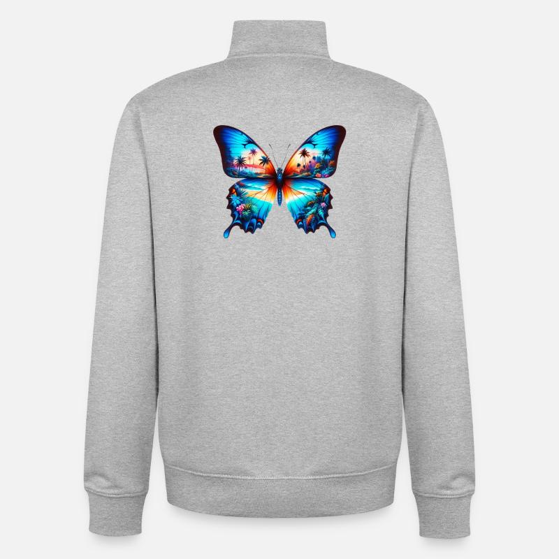 Papillon - Sweat zippé unisexe en coton bio Stanley/Stella - gris chiné