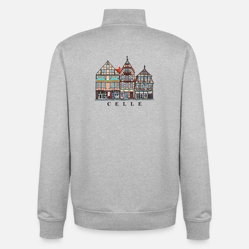 Celle, Lower Saxony, Half-timbered houses, Germany - Unisex Organic Zip Sweatshirt by Stanley/Stella - heather grey