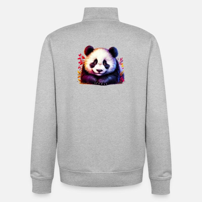 Panda - Sweat zippé unisexe en coton bio Stanley/Stella - gris chiné