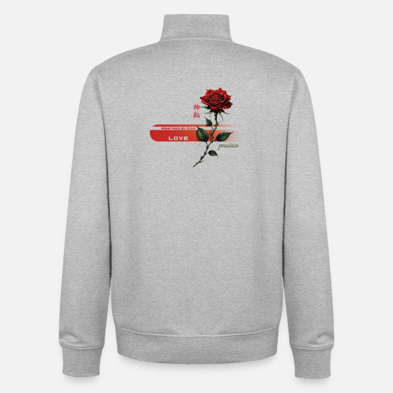 Rose pourpre de la passion - Sweat zippé unisexe en coton bio Stanley/Stella - gris chiné