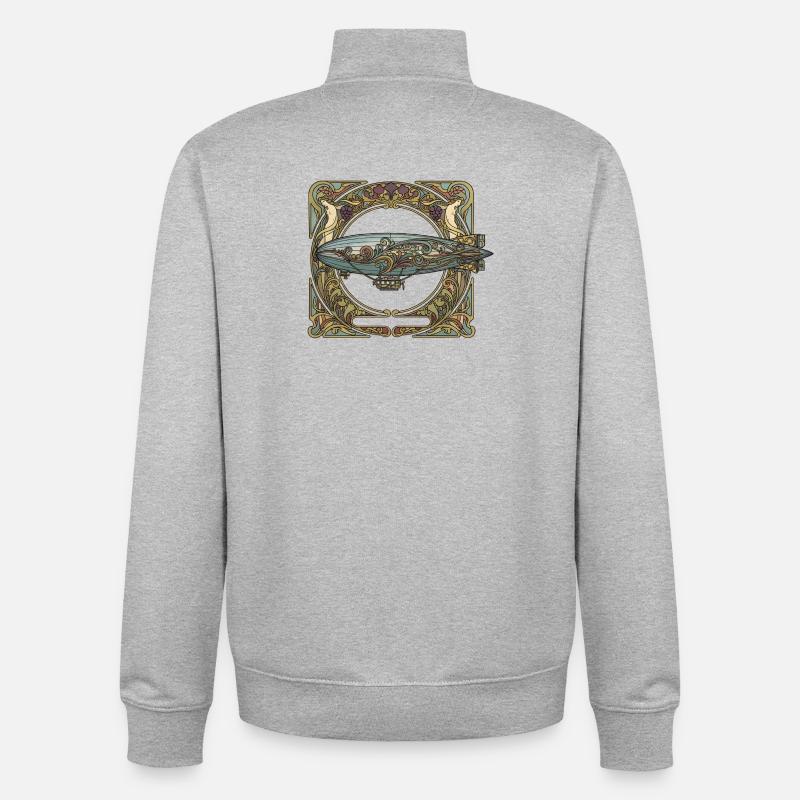 Dirigeable dans un cadre Art Nouveau - Sweat zippé unisexe en coton bio Stanley/Stella - gris chiné