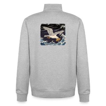 Möwen stiehlt Sandwich Lustig - Unisex Organic Zip Sweatshirt von Stanley/Stella - Grau meliert - Hinten - AI Model Male 185 light (185cm)