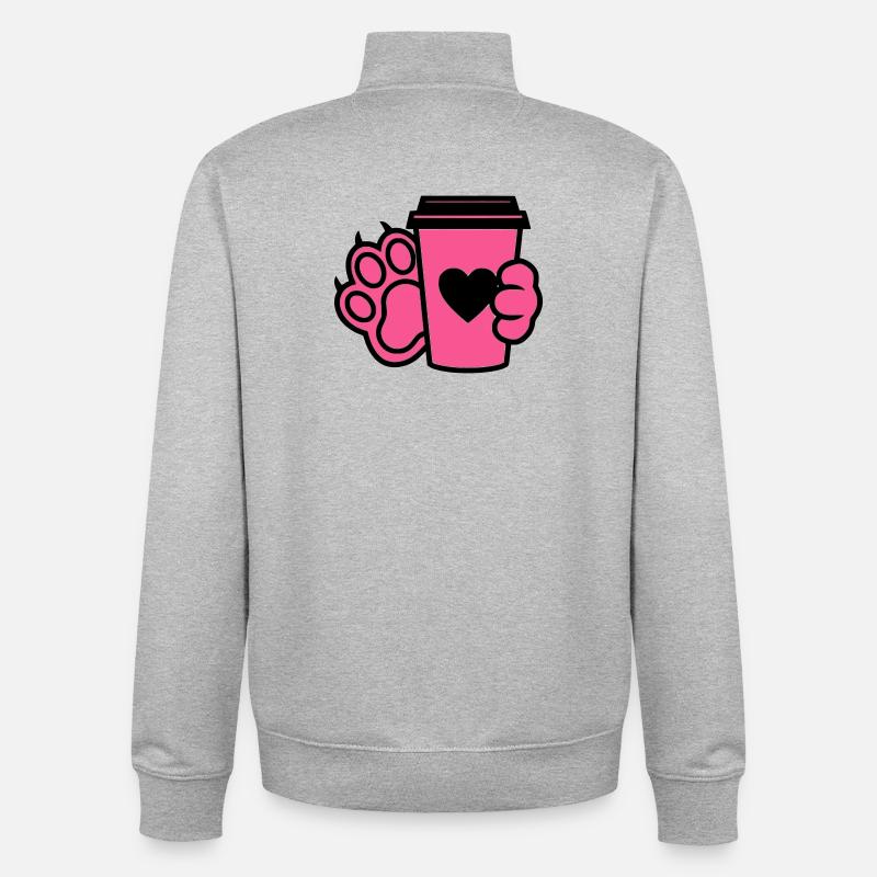 Maman de chien Paw Coffee Cup - Sweat zippé unisexe en coton bio Stanley/Stella - gris chiné