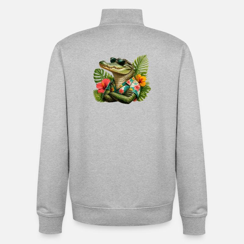 Look hawaïen d’alligator - Sweat zippé unisexe en coton bio Stanley/Stella - gris chiné