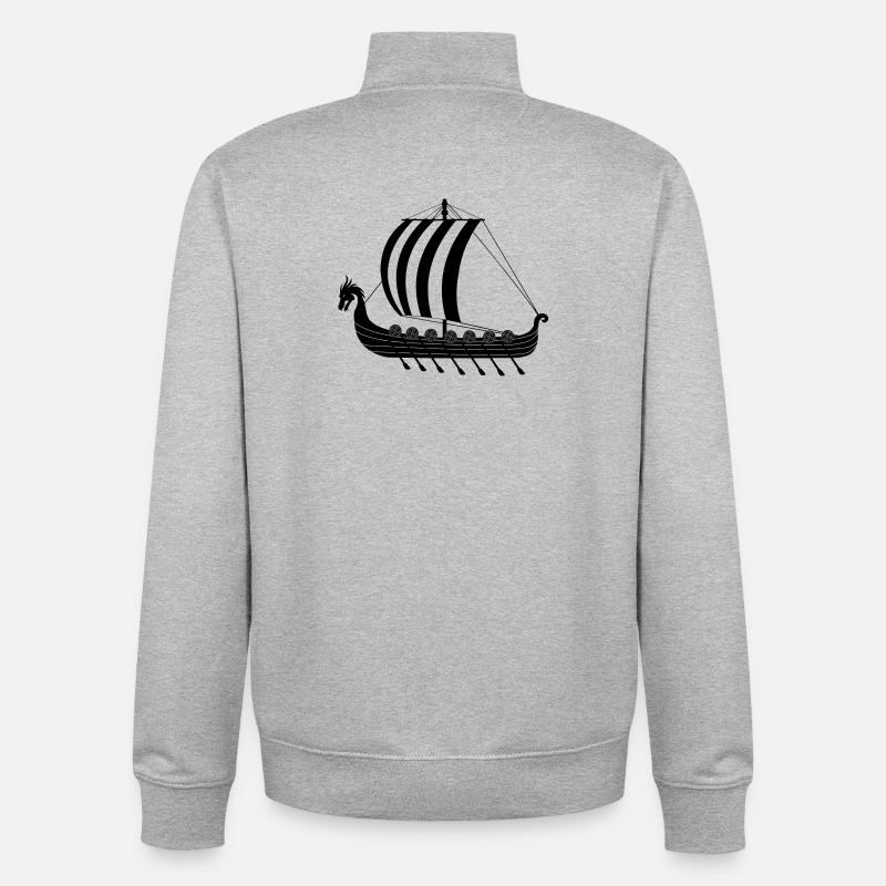Vaisseau dragon viking dragar - Sweat zippé unisexe en coton bio Stanley/Stella - gris chiné