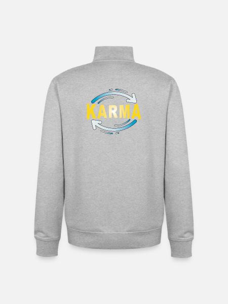 Karma - Minimalistisches Statement Design - Unisex Organic Zip Sweatshirt von Stanley/Stella - Grau meliert