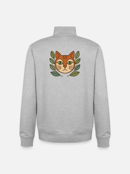 Katzenportrait im Blattkranz - Unisex Organic Zip Sweatshirt von Stanley/Stella - Grau meliert
