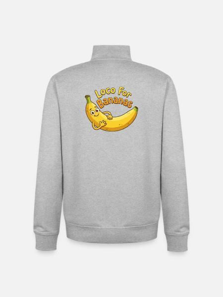 Loco For Bananas Cartoon - Unisex Organic Zip Sweatshirt by Stanley/Stella - heather grey