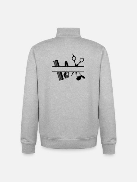 Bannière de texte d’attributs de coiffeurs - Sweat zippé unisexe en coton bio Stanley/Stella - gris chiné