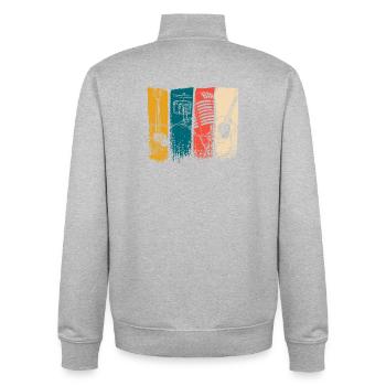 Bande dessinée de musique rétro : micro et guitare - Sweat zippé unisexe en coton bio Stanley/Stella - gris chiné - Dos - AI Model Male 185 light (185cm)