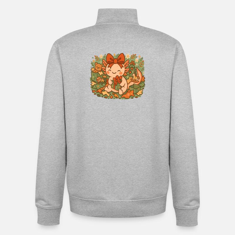 Axolotl Noël avec des cadeaux - Sweat zippé unisexe en coton bio Stanley/Stella - gris chiné
