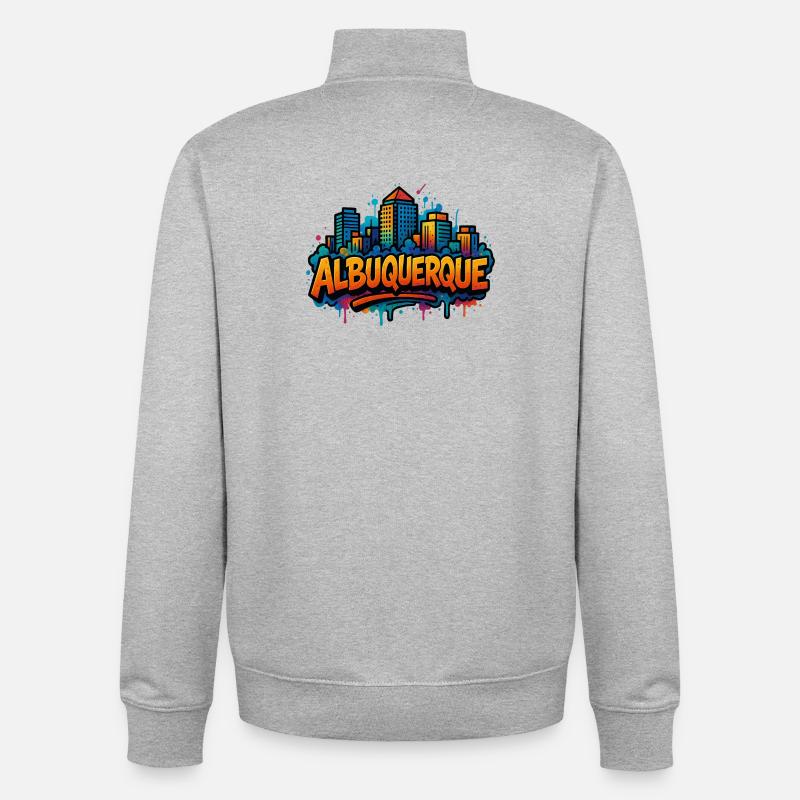 Albuquerque Graffiti Skyline - Unisex Organic Zip Sweatshirt by Stanley/Stella - heather grey