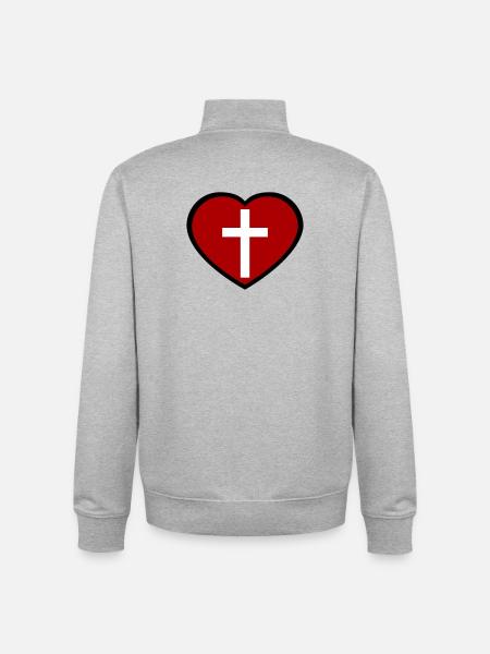 Croix et cœur - Sweat zippé unisexe en coton bio Stanley/Stella - gris chiné