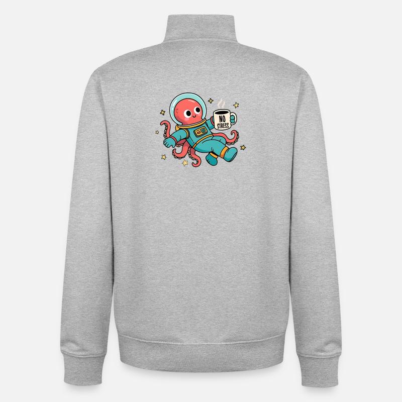 Space Astronaut Octopus with Coffee Cup - Unisex Organic Zip Sweatshirt by Stanley/Stella - heather grey