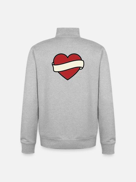 Tattoo Heart Banner Scroll Vector - Unisex Organic Zip Sweatshirt by Stanley/Stella - heather grey