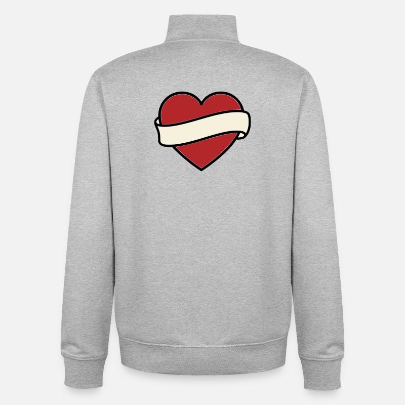 Tattoo Heart Banner Scroll Vector - Unisex Organic Zip Sweatshirt by Stanley/Stella - heather grey