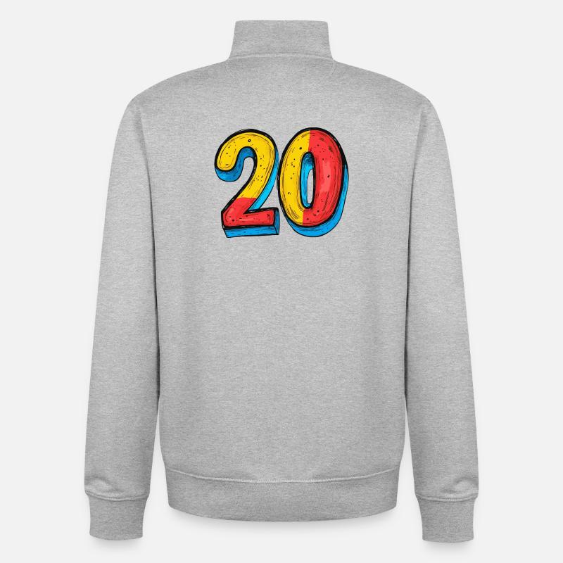 20 Zahl Bunt - Unisex Organic Zip Sweatshirt von Stanley/Stella - Grau meliert