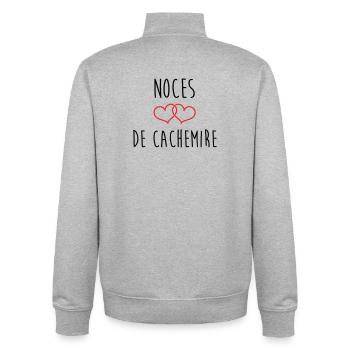 Noces de cachemire 47 ans de mariage - Sweat zippé unisexe en coton bio Stanley/Stella - gris chiné - Dos - AI Model Male 185 light (185cm)