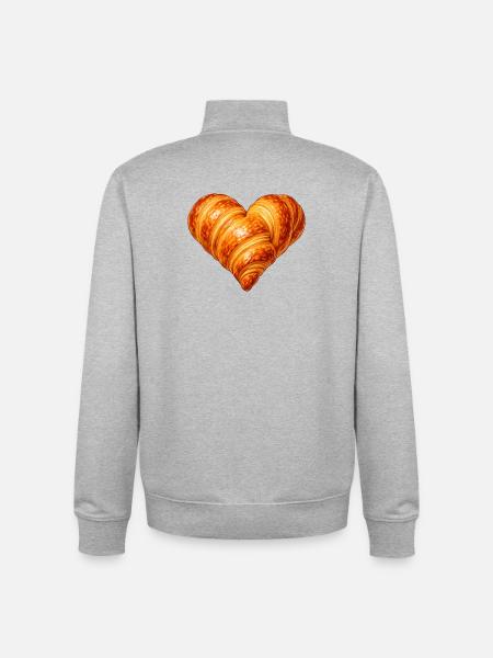 Heart Shaped Croissant Illustration - Unisex Organic Zip Sweatshirt by Stanley/Stella - heather grey