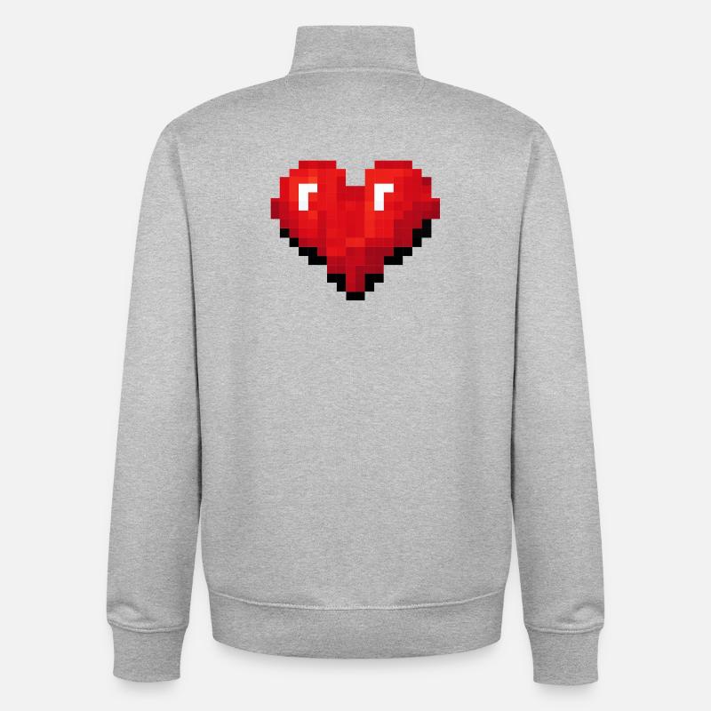 Retro Pixel Heart Videospiel - Unisex Organic Zip Sweatshirt von Stanley/Stella - Grau meliert