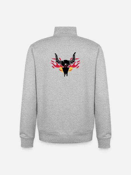 Bull skull with flames - Unisex Organic Zip Sweatshirt by Stanley/Stella - heather grey