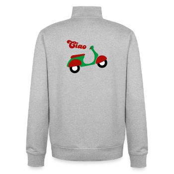 Scooter Ciao Italy Holiday Joie de vivre Fan happy - Sweat zippé unisexe en coton bio Stanley/Stella - gris chiné - Dos - AI Model Male 185 light (185cm)