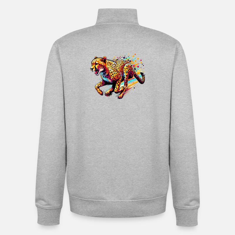 Guépard - Sweat zippé unisexe en coton bio Stanley/Stella - gris chiné