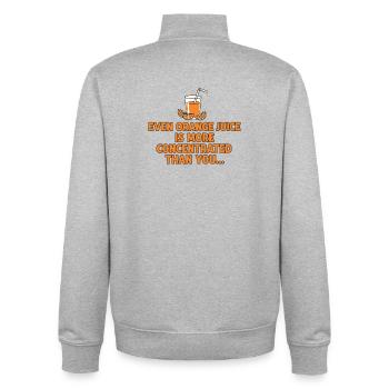 Orange Juice Concentration Funny Saying - Unisex Organic Zip Sweatshirt by Stanley/Stella - heather grey - Back - AI Model Male 185 light (185cm)