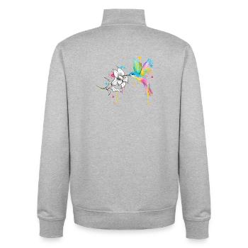 Colibri coloré avec fleur – style graffiti - Sweat zippé unisexe en coton bio Stanley/Stella - gris chiné - Dos - AI Model Male 185 light (185cm)