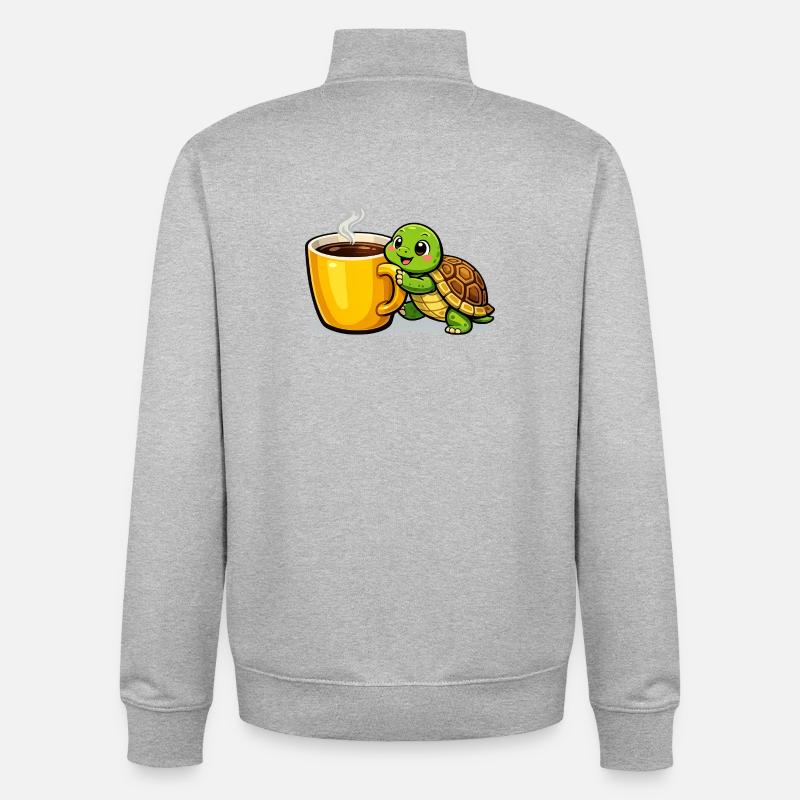 Kaffeeturtle mit dampfendem Becher - Unisex Organic Zip Sweatshirt von Stanley/Stella - Grau meliert