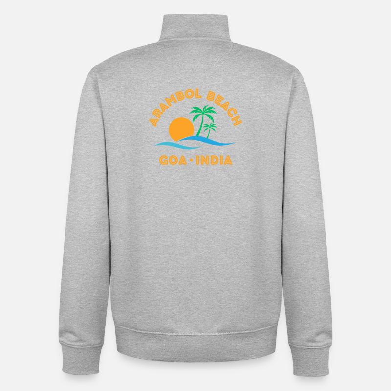 Arambol Beach Goa India Sunset Palm - Unisex Organic Zip Sweatshirt by Stanley/Stella - heather grey