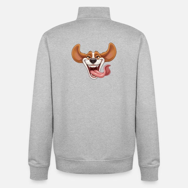 Chien rieur avec langue - Sweat zippé unisexe en coton bio Stanley/Stella - gris chiné