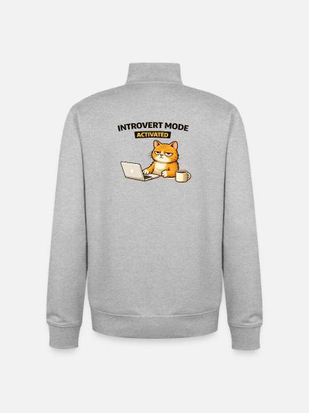 Introvert Mode Activated Cat - Unisex Organic Zip Sweatshirt by Stanley/Stella - heather grey