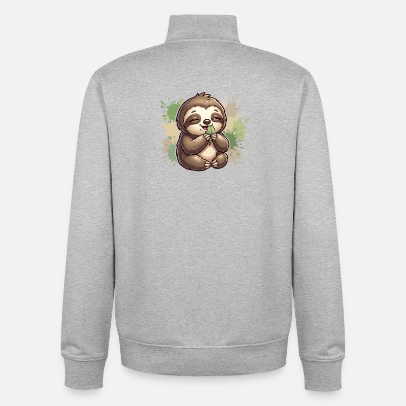 Sloth with leaf cuddles - Unisex Organic Zip Sweatshirt by Stanley/Stella - heather grey