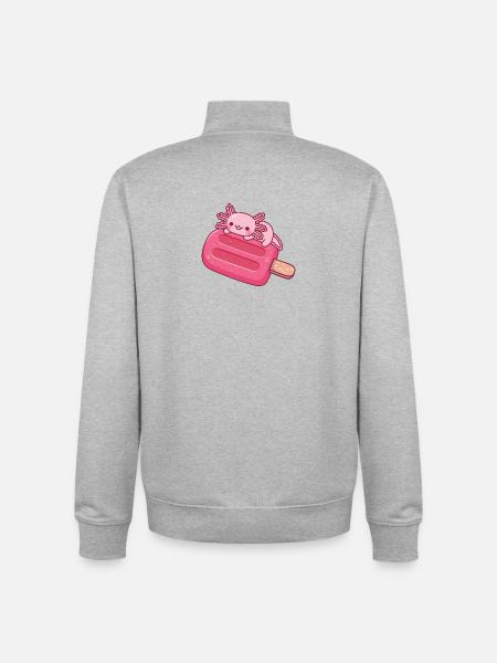 Cute Axolotl Chilling On Red Icelolly - Unisex Organic Zip Sweatshirt by Stanley/Stella - heather grey
