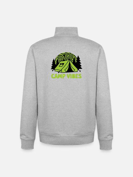 Tent Camp Vibes Logo - Unisex Organic Zip Sweatshirt by Stanley/Stella - heather grey