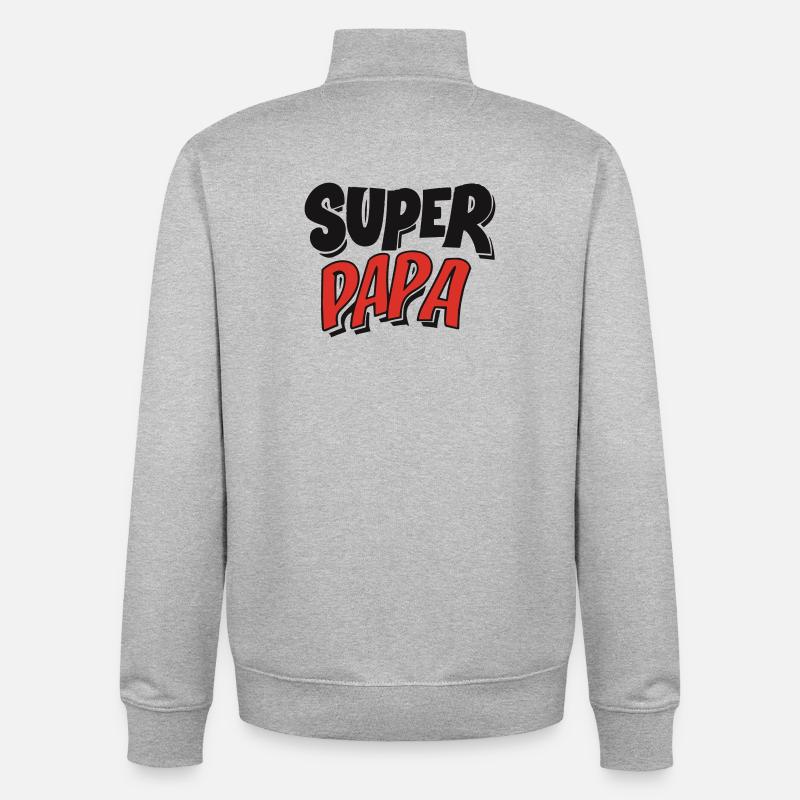 Design BD : 'Super Papa' en Bulle Comic - Sweat zippé unisexe en coton bio Stanley/Stella - gris chiné