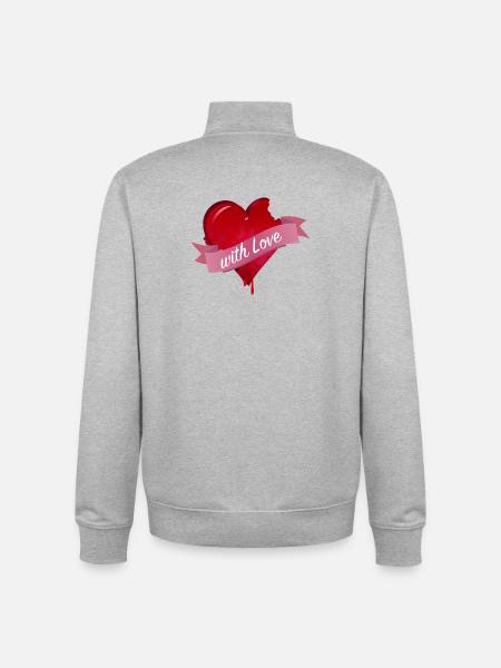 bitten heart with pink banner - Unisex Organic Zip Sweatshirt by Stanley/Stella - heather grey