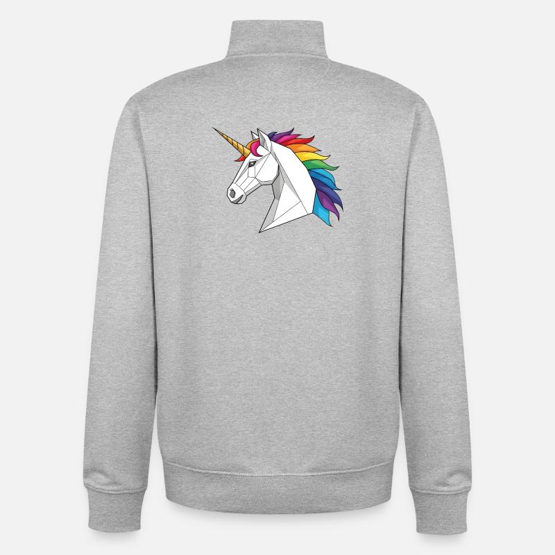 Geometrisches Einhorn mit Regenbogen - Unisex Organic Zip Sweatshirt von Stanley/Stella - Grau meliert