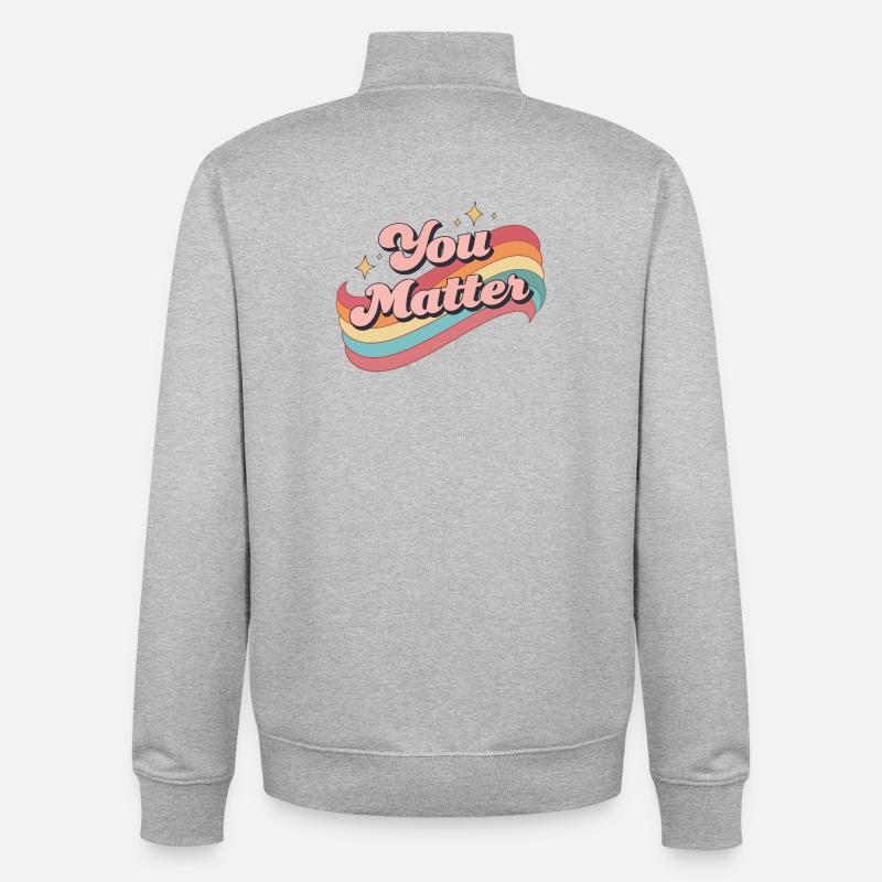 You Matter rétro arc en ciel - Sweat zippé unisexe en coton bio Stanley/Stella - gris chiné