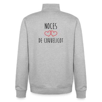 noces de Coquelicot 8 ans de mariage - Sweat zippé unisexe en coton bio Stanley/Stella - gris chiné - Dos - AI Model Male 185 light (185cm)