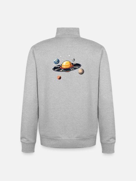Schallplatten Planet im Weltraum - Unisex Organic Zip Sweatshirt von Stanley/Stella - Grau meliert