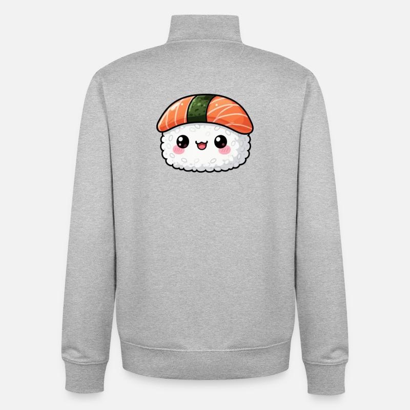 Cadeau de sushi kawaï - Sweat zippé unisexe en coton bio Stanley/Stella - gris chiné
