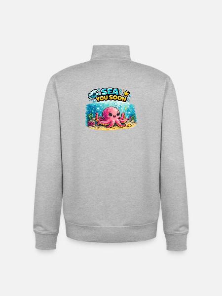 Sea You Soon: Cute Squid - Unisex Organic Zip Sweatshirt by Stanley/Stella - heather grey