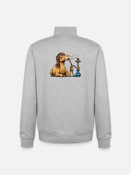 Camel with Shisha Cartoon - Unisex Organic Zip Sweatshirt by Stanley/Stella - heather grey