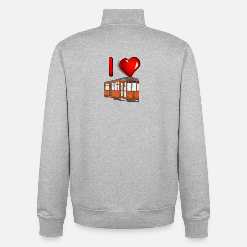 J’adore le tramway – Tram vintage orange - Sweat zippé unisexe en coton bio Stanley/Stella - gris chiné